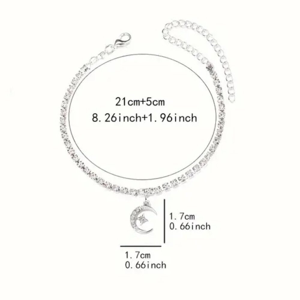 Rhinestone Moon and Star Silver  Anklet NWT - Picture 3 of 5